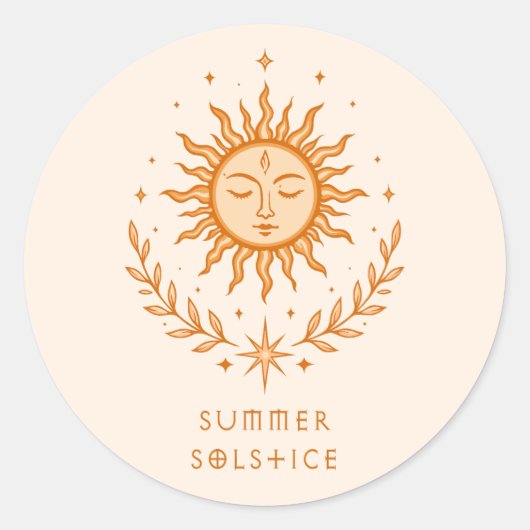 Summer Solstice Celestial Sun Face Botanical Art Ronde Sticker (Voorkant)