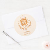 Summer Solstice Celestial Sun Face Botanical Art Ronde Sticker (Envelop)