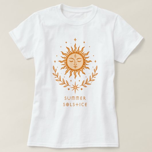 Summer Solstice Celestial Sun Face Botanical Art T-shirt (Design voorkant)