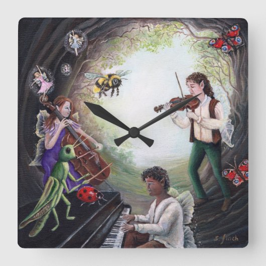 Summer Solstice Fairy Concert Vierkante Klok (Voorkant)