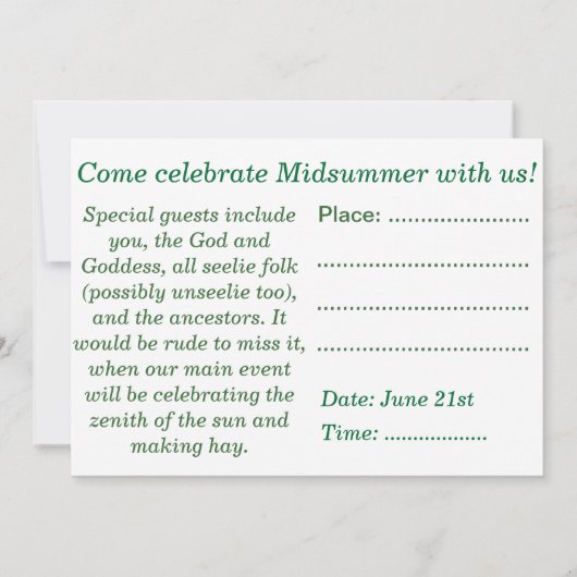 Summer Solstice Gathering Invitation Kaart (Achterkant)