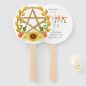 Summer Solstice Gold Pentacle Wiccan Sunflower Handwaaier (Voorkant en achterkant)
