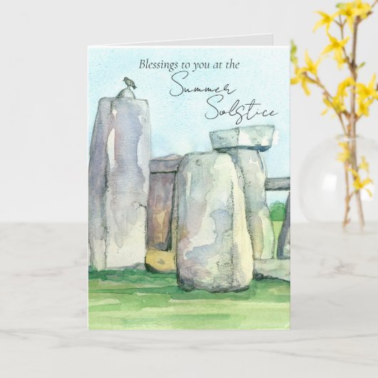 Summer Solstice Stonehenge Engeland Rocks Blackbir Kaart (Gele Bloem)