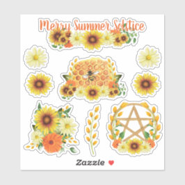 Summer Solstice Sunflower Honey Bee Pagan Kinder Sticker