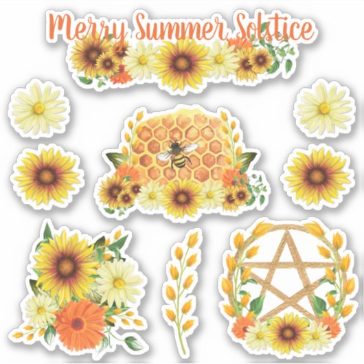 Summer Solstice Sunflower Honey Bee Pagan Kinder Sticker (Voorkant)