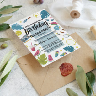 Summer Splash Verjaardag Tennis Party Briefkaart