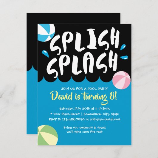 Summer Splish Splash Pool Birthday Party Kaart (Voorkant / Achterkant)
