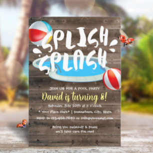 Summer Splish Splash Wood Pool Birthday Party Kaart