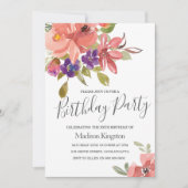 Summer Spring Flowers Modern Birthday Party Invite Kaart (Voorkant)