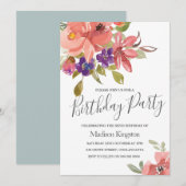Summer Spring Flowers Modern Birthday Party Invite Kaart (Voorkant / Achterkant)