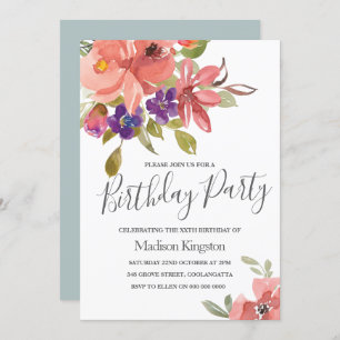 Summer Spring Flowers Modern Birthday Party Invite Kaart
