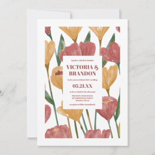Summer Spring Mustard Red Floral Botanical Wedding Kaart (Voorkant)