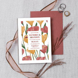 Summer Spring Mustard Red Floral Botanical Wedding Kaart
