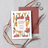Summer Spring Mustard Red Floral Botanical Wedding Kaart