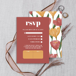 Summer Spring Mustard Red Floral Botanical Wedding RSVP Kaartje