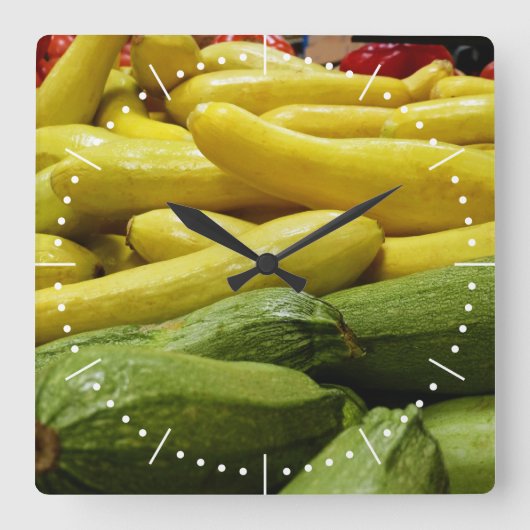 Summer Squash Genummerde Square Wall Clock Vierkante Klok (Voorkant)