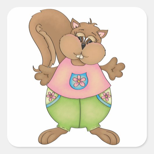Summer Squirrel Vierkante Sticker (Voorkant)