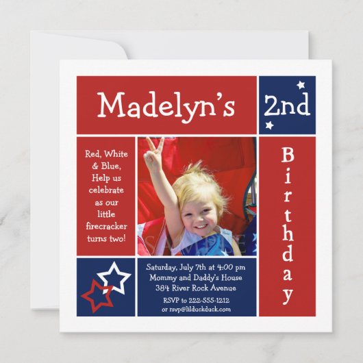Summer Stars Patriotic Birthday Invitation Kaart (Voorkant)