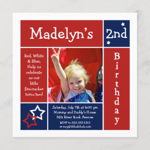 Summer Stars Patriotic Birthday Invitation Kaart