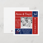 Summer Stars Twin Photo Birthday Invitation Kaart (Voorkant / Achterkant)