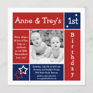 Summer Stars Twin Photo Birthday Invitation Kaart