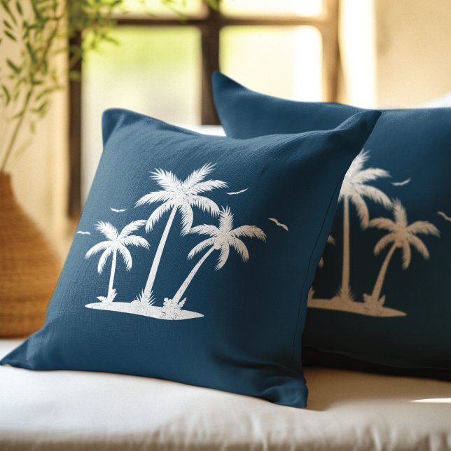 Summer Steel Blue White Palms-ontwerp Kussen (Creator heeft geüpload)