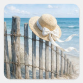 Summer Straw Hat In Ocean Breeze Vierkante Sticker (Voorkant)