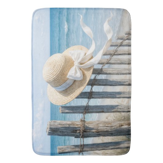 Summer Straw Hat On Beach Fence Badmat (Voorkant Verticaal)