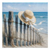 Summer Straw Hat On Beach Fence Perfect Poster (Voorkant)