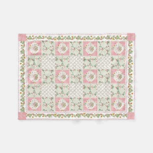 Summer Strawberries Gingham Floral Baby Girl Fleece Deken (Voorkant (Horizontaal))