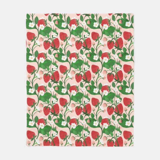 Summer Strawberry in Pink Fleece Deken (Voorkant)