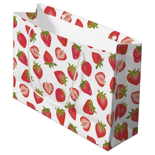 Summer Strawberry Pattern Groot Cadeauzakje (Voorkant Gekanteld)