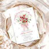 Summer Strawberry Pink Bow Baby shower Kaart