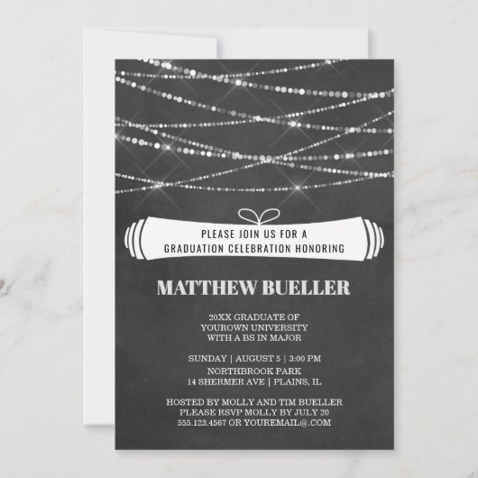 Summer String Lights Chalkboard Graduation Party Kaart (Voorkant)