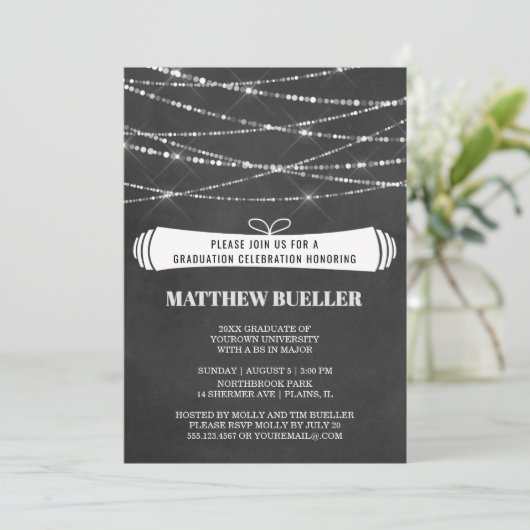 Summer String Lights Chalkboard Graduation Party Kaart (Staand voorkant)