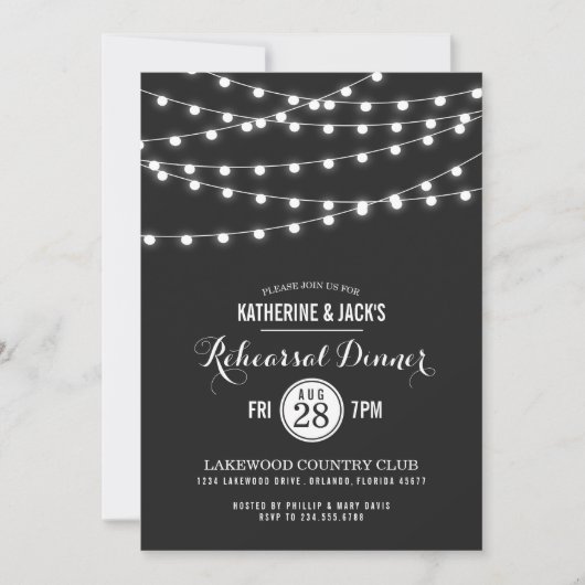 Summer String Lights repetitie diner uitnodiging (Voorkant)