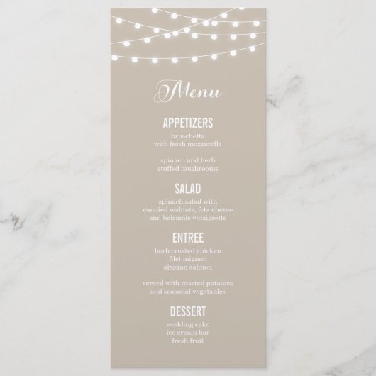 Summer String Lights Wedding Menu Kaart (Voorkant)