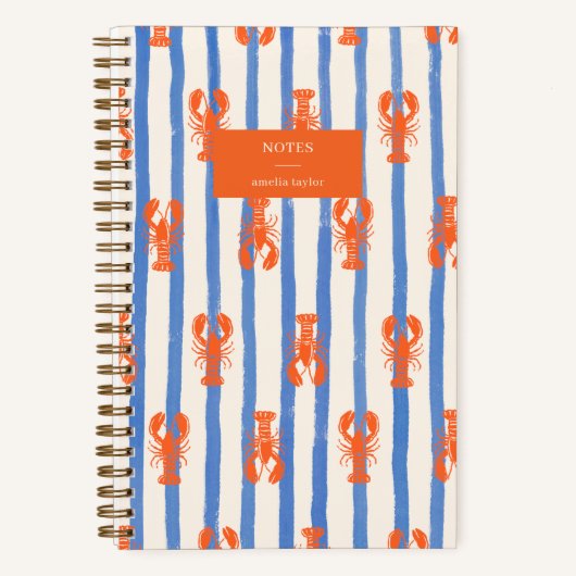 Summer Stripe Lobster Pattern Personalized Name Notitieboek (Voorkant)