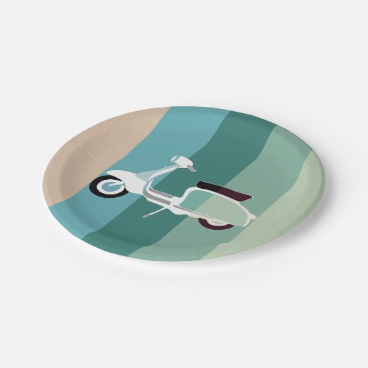 Summer Striped Retro Scooter Party Paper Borden Papieren Bordje (Gekanteld)