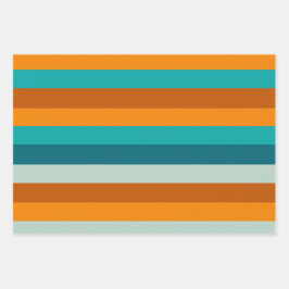Summer Stripes Patroon Blauwgroen Aqua Sinaasappel Inpakpapier Vel