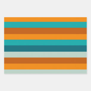 Summer Stripes Patroon Blauwgroen Aqua Sinaasappel Inpakpapier Vel