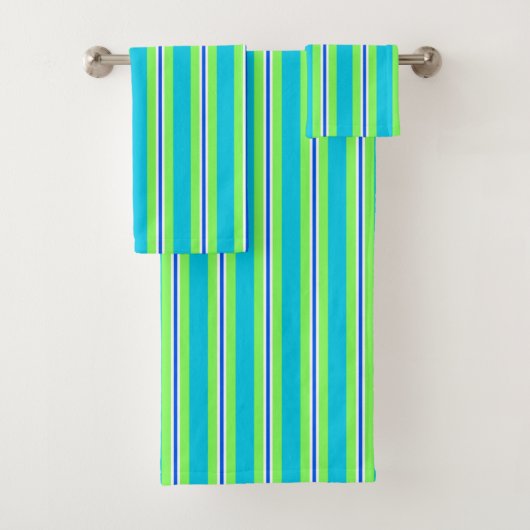 Summer Stripes, Turquoise en Lime Green Bad Handdoek (Insitu)