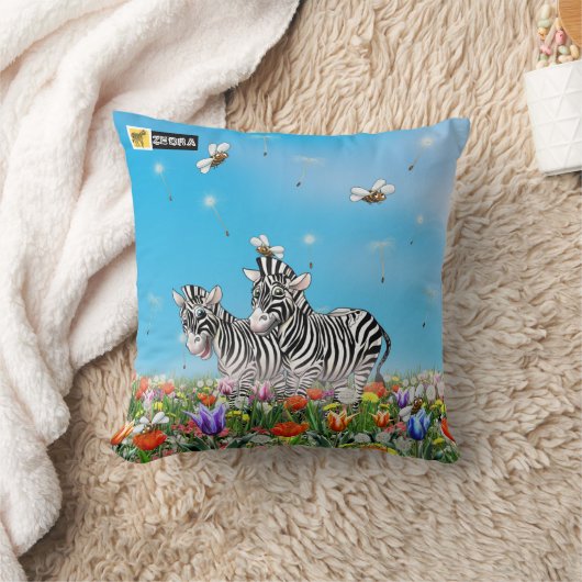 Summer Stroll Cute Zebras Flower Glad Waterverf Kussen (Deken)