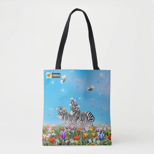 Summer Stroll Cute Zebras Flower Glad Waterverf Tote Bag (Voorkant)