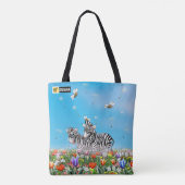 Summer Stroll Cute Zebras Flower Glad Waterverf Tote Bag (Achterkant)