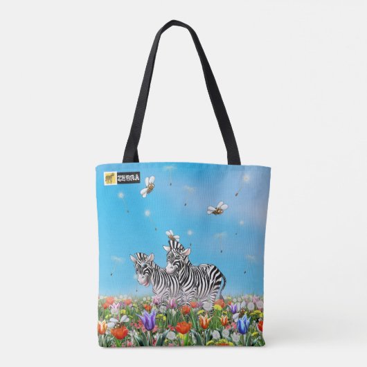 Summer Stroll Cute Zebras Flower Glad Waterverf Tote Bag (Achterkant)