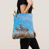 Summer Stroll Cute Zebras Flower Glad Waterverf Tote Bag (Dichtbij)