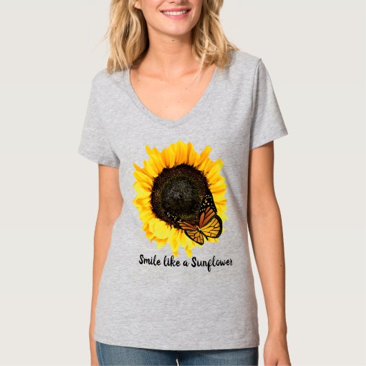 Summer Style Yellow Sunflower en Butterfly T-shirt (Voorkant)