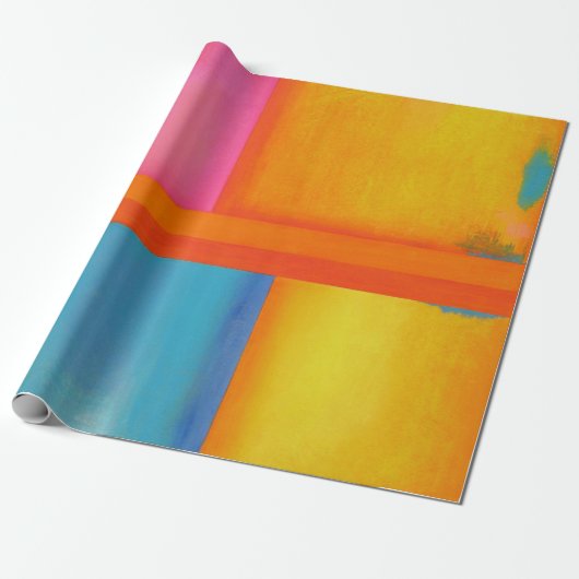 SUMMER, SUN & SEE - Roze, Abstracte blauwe kunst Cadeaupapier (Uitgerold)