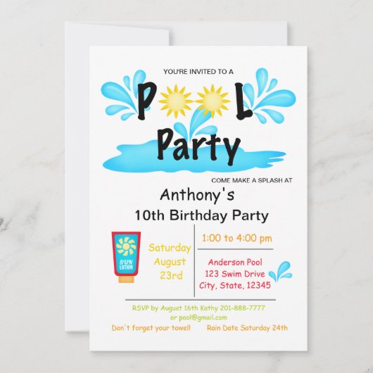 Summer Sun Splash Pool Birthday Kaart (Voorkant)